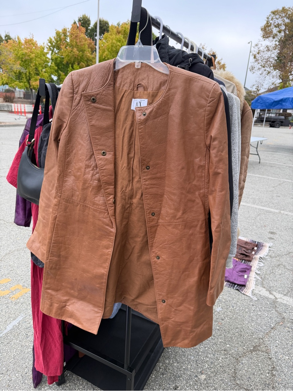 Armani Exchange Women's Tan Brown Leather Snap Jacket